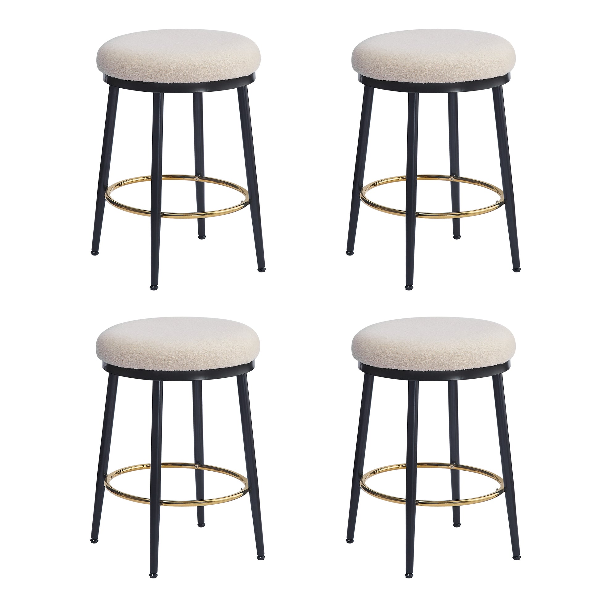 24.75'' Modern Counter Stools Set Of 4,White Counter Stools With Iron Frame,Sponge Cushion,Footrest,Suitable For Kitchen Bedroom Dining Room. Iron White Kitchen Sponge Round Contemporary Set Of 4 Or