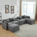 Piece Upholstered Sectional,Sectional Sofa Couch, 4 Seat Sectional Couches For Living Room U Shaped Modern Chenille Sofa Sleeper With Coffee Table Grey Grey Chenille 4 Seat