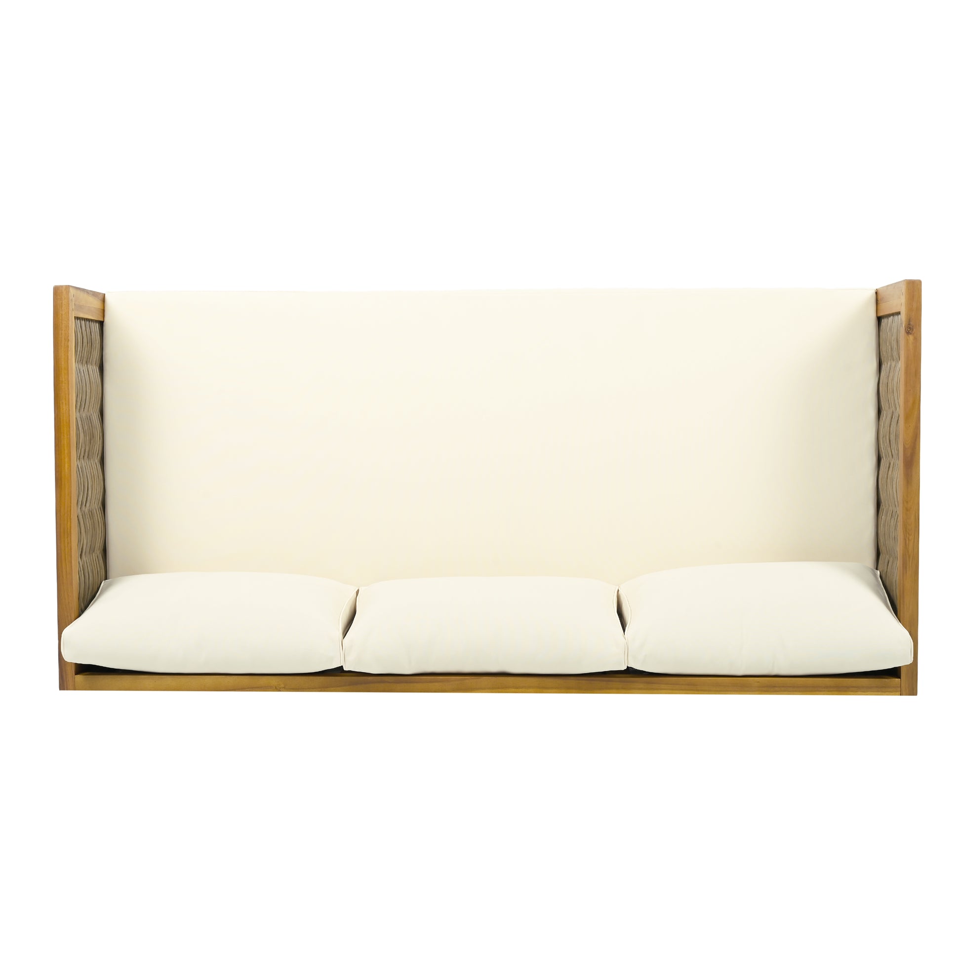 Claremont 3 Seater Daybed With Rattan Arms Beige Cushion Teak Beige Wood Fabric Rattan