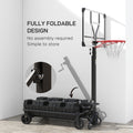 Soozier Portable Basketball Hoop, Fully Foldable Basketball Goal, 4.3 10.2Ft Height Adjustable Basketball System With 4 Wheels And Extra Wide Base For Teenagers, Youth & Adults Black Steel