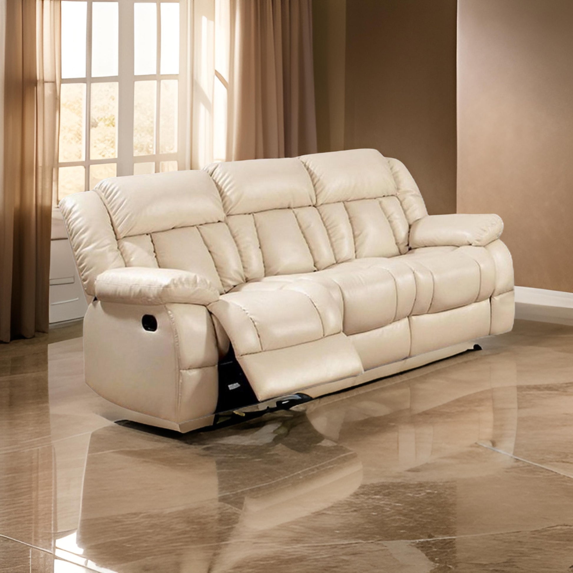 Sofa With 2 Recliners, Ivory Ivory Leather