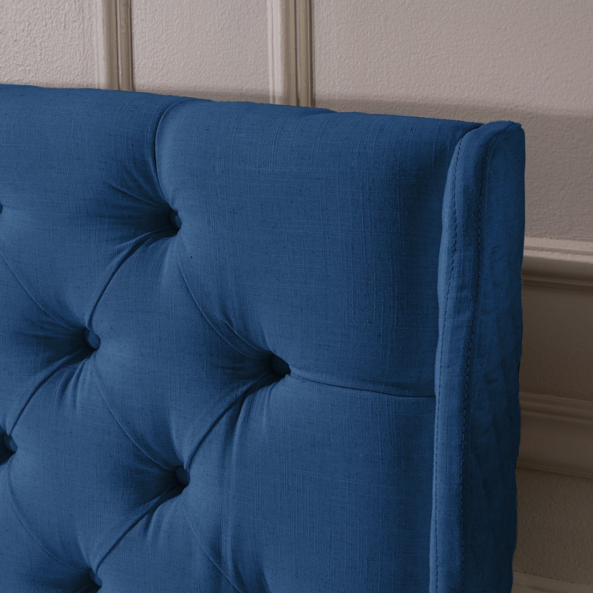 Upholstered Wingback Headboard, Button Tufted Upholstery, Sturdy Structure, King Size, Dark Navy Dark Navy Fabric