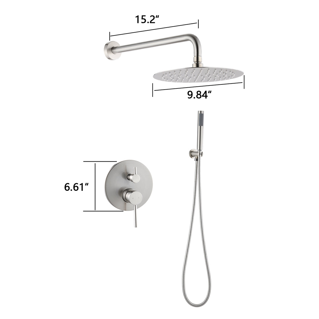 9.8" Rainfall And Handheld Shower Set With 2 Handle Temperature And Flow Control In Brushed Nickel Brushed Nickel Brass