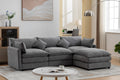 Modular Sectional Sofa, 3 Seater Sofa With Ottoman, Modern L Shaped Sofa For Living Room Bedroom Apartment Grey Chenille 3 Seat