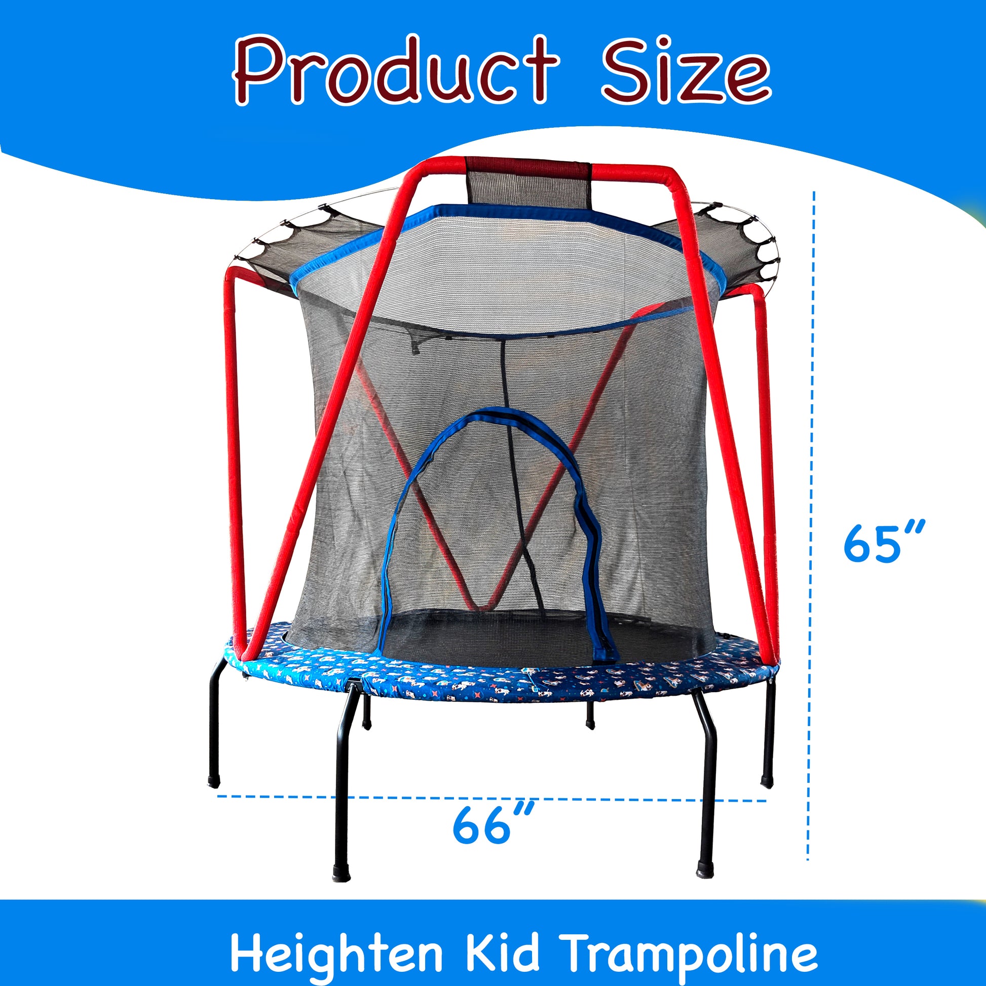 66'' Trampoline For Kids Toddler Indoor Outdoor Small Trampolines For Baby With Heighten Net No Gap Design For Kids Baby Blue Without Aluminium Alloy