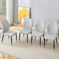 4 Light Gray Modern Dining Chairs With Stylish Pu Patterned Backrest And Black Metal Legs For A Comfortable Home Experience In The Kitchen, Bedroom And Office. Light Gray Pu