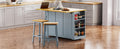 K&K 53Inch Large Kitchen Island With 2 Bar Stools, Power Outlet,Door Internal Storage Rack,Kitchen Storage Cart On 5 Wheels With Drop Leaf,5 Open Side Racks,3 Drawers For Kitchen,Dining Room,Grey Blue Grey Blue Gray Kitchen