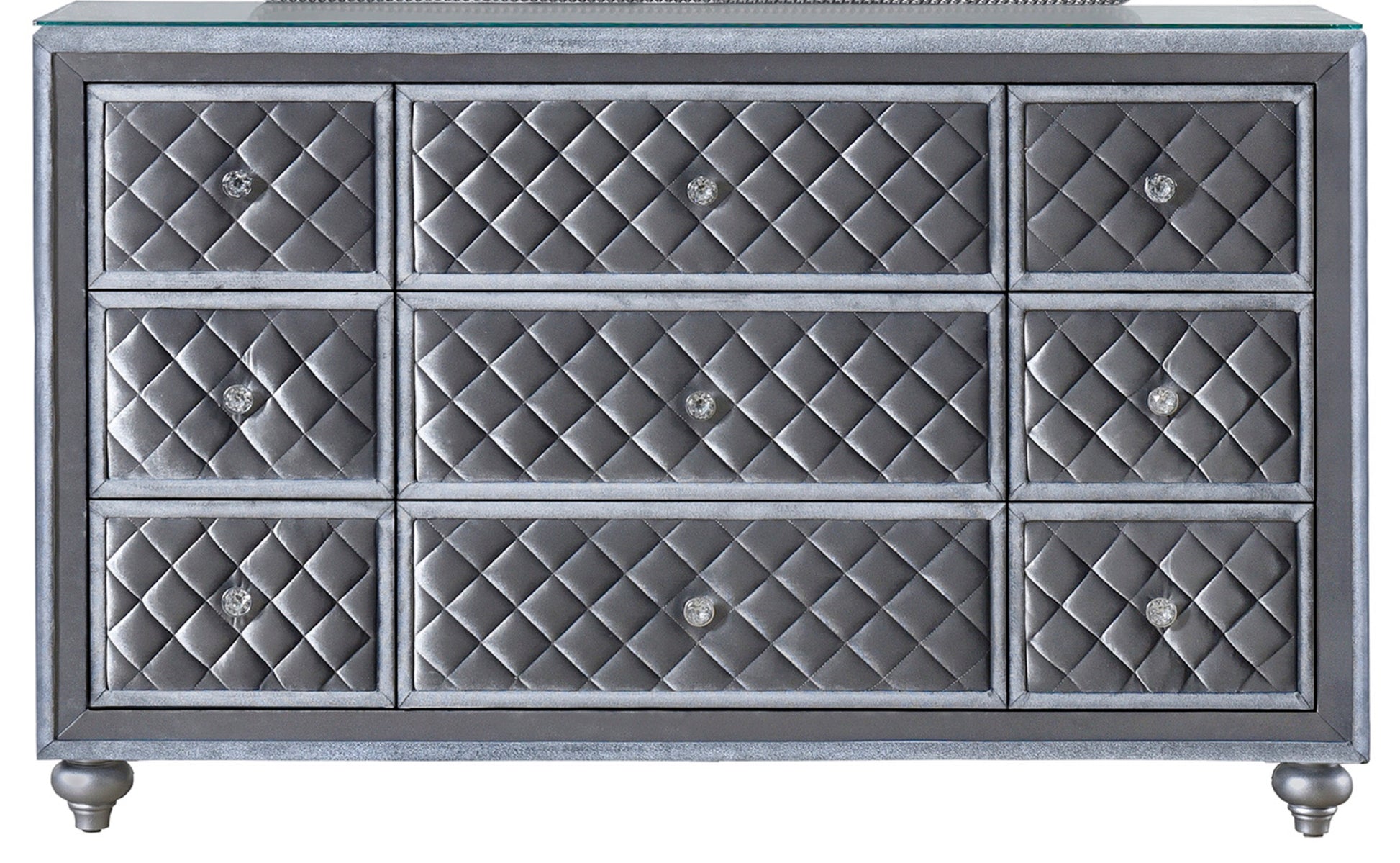 1Pc Glam 9 Drawer Dresser W Tempered Glass Top Velvet Tufted Drawer Fr 1Pc Glam 9 Drawer Dresser W Tempered Glass Top Velvet Tufted Drawer Fr