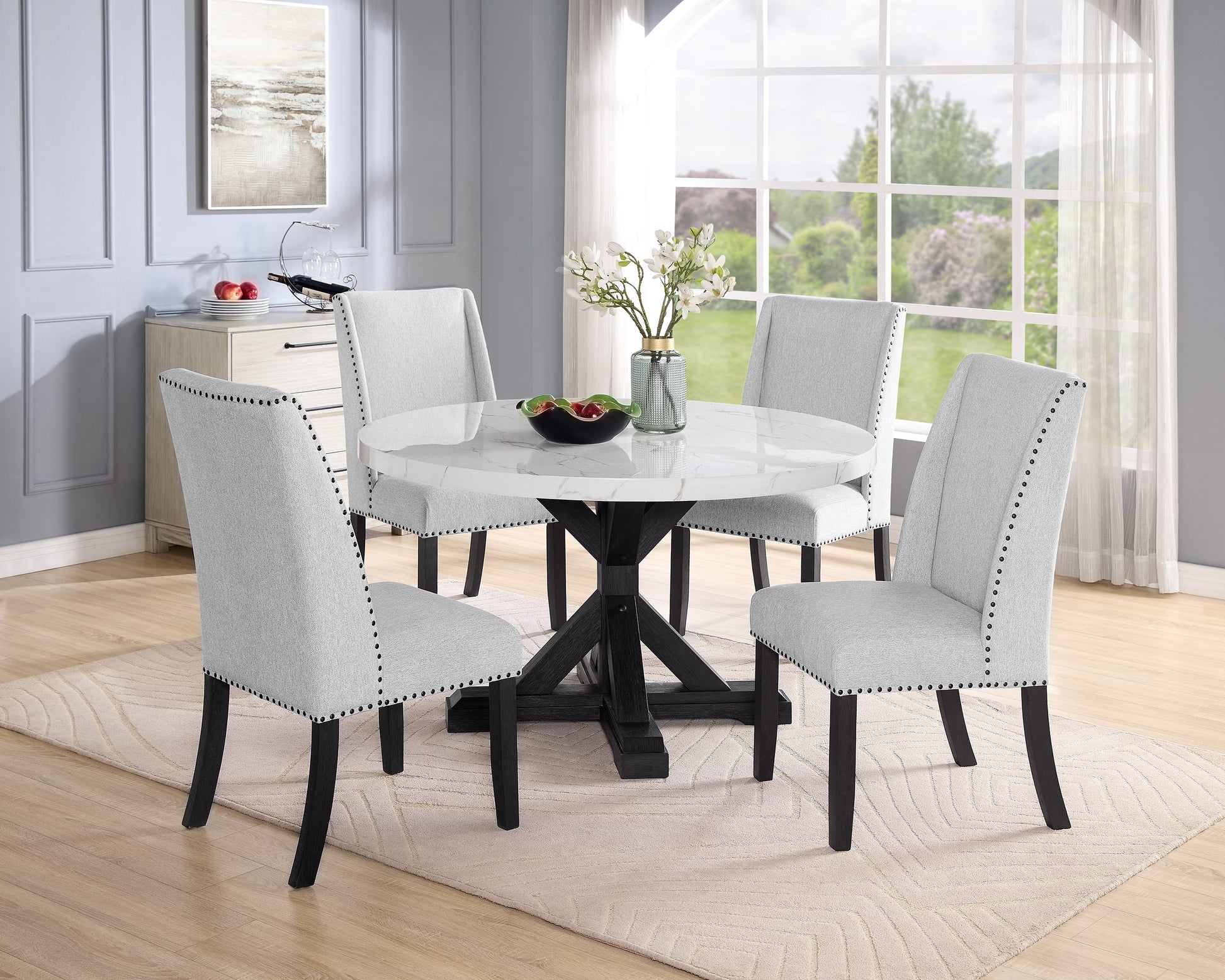 Modern Look 2Pc Light Gray Finish Side Chair Fabric Full Back Upholstered Seat Back Wing Black Finish Trim Accent Dining Room Wooden Furniture Gray Contemporary Side Chair Wood