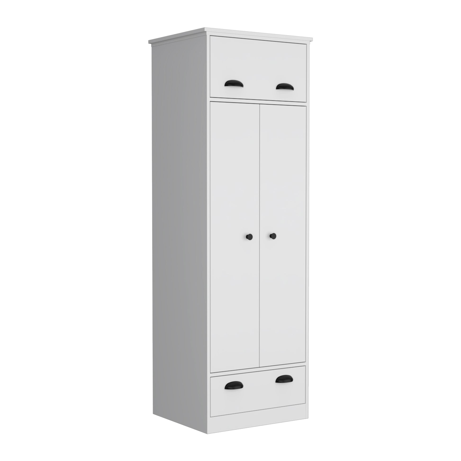 Falkland Armoire With 1 Drawer And 1 Hinged Drawer With Handles White Bedroom Modern Particle Board