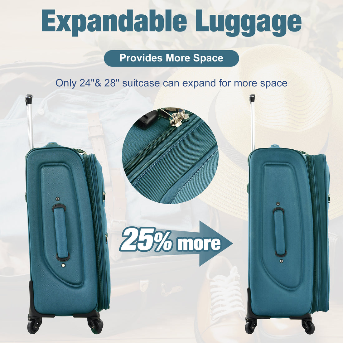 Softside Luggage Expandable 3 Piece Set Suitcase With Duffel Bag Upright Spinner Softshell Lightweight Luggage Travel Set Green Polyester