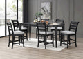 Black Color 7Pc Dining Set Counter Height Table And 6X High Chairs Upholstered Fabric Cushion Seats Solid Wood Dining Room Furniture Wood Dining Room Solid Wood Rubberwood Rectangular Dining Table With Chair Upholstered Chair Wood Black Ladder Back Seats