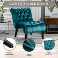 Coolmore Modern Velvet Armless Accent Living Room Chair Leisure Chair,Upholstered Fabric Button Comfortable Chair With Wooden Legs For Bedroom, Living Room, Office Teal Velvet Teal Primary Living Space Foam Velvet
