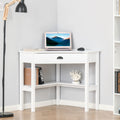 Homcom Corner Desk, Triangle Computer Desk With Drawer And Storage Shelves For Small Spaces, Home Office Workstation For Living Room, Or Bedroom, White White Mdf