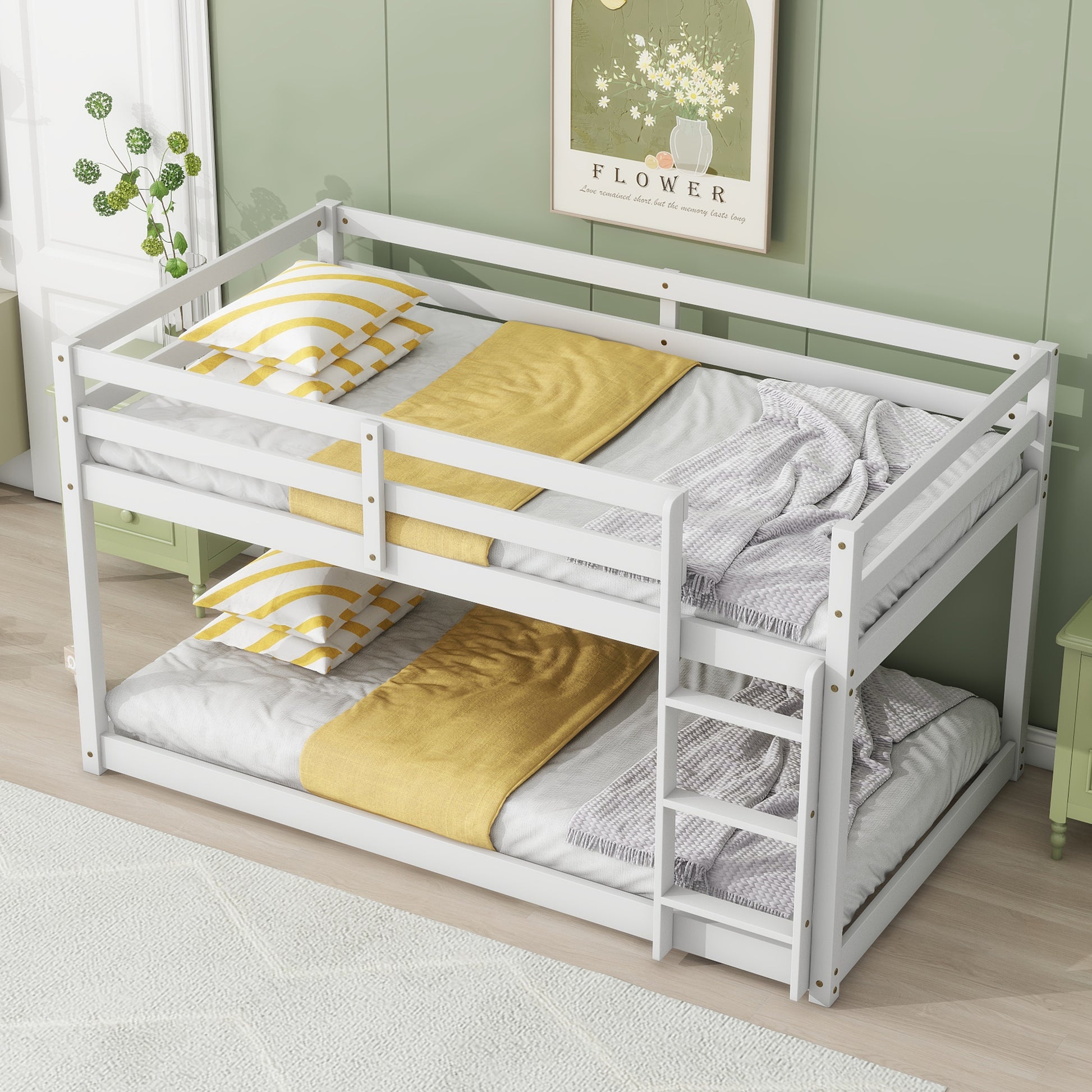 Solid Woodensolid Rubber Wooden Twin Over Twin Loft Bed With Ladder ,Upper And Bottom Bed Platforms Crafted With Strengthened Slats, White Twin White Rubber Wood