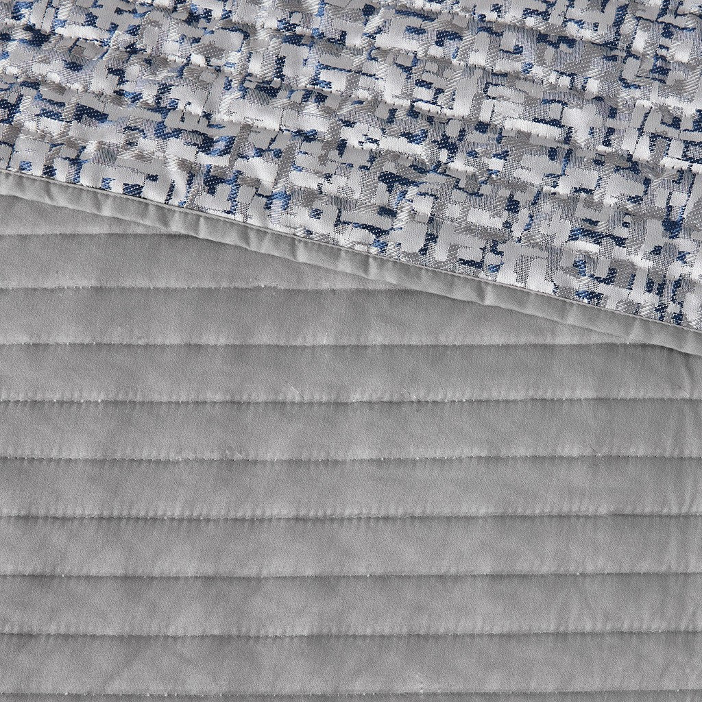 6 Piece Reversible Jacquard Quilt Set With Throw Pillows Navy Full Queen Navy Cotton