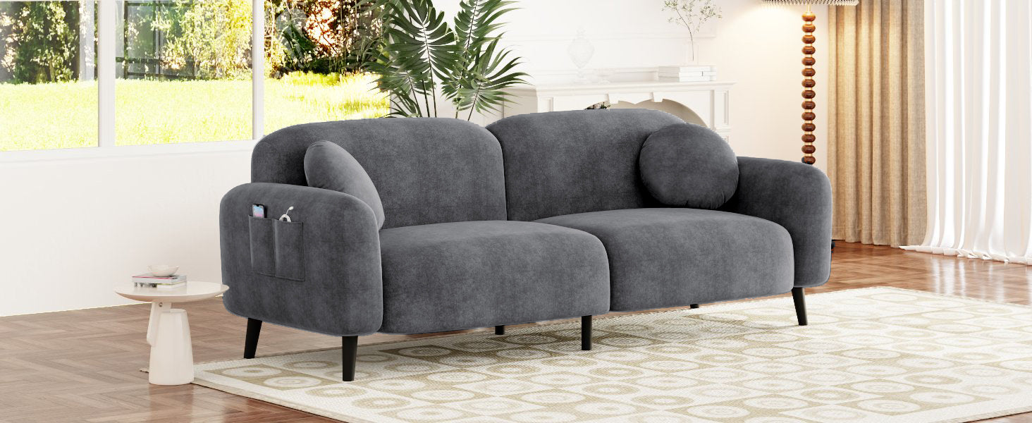 83.9''Upholstered Sofa For Living Room, Bedroom, And Apartments Grey Polyester 2 Seat