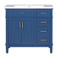 36 Inch Bathroom Vanity With Resin Sink, Modern Bathroom Cabinet In Blue, Featuring Two Soft Close Doors And Four Drawers Blue Bathroom Solid Wood Mdf Resin