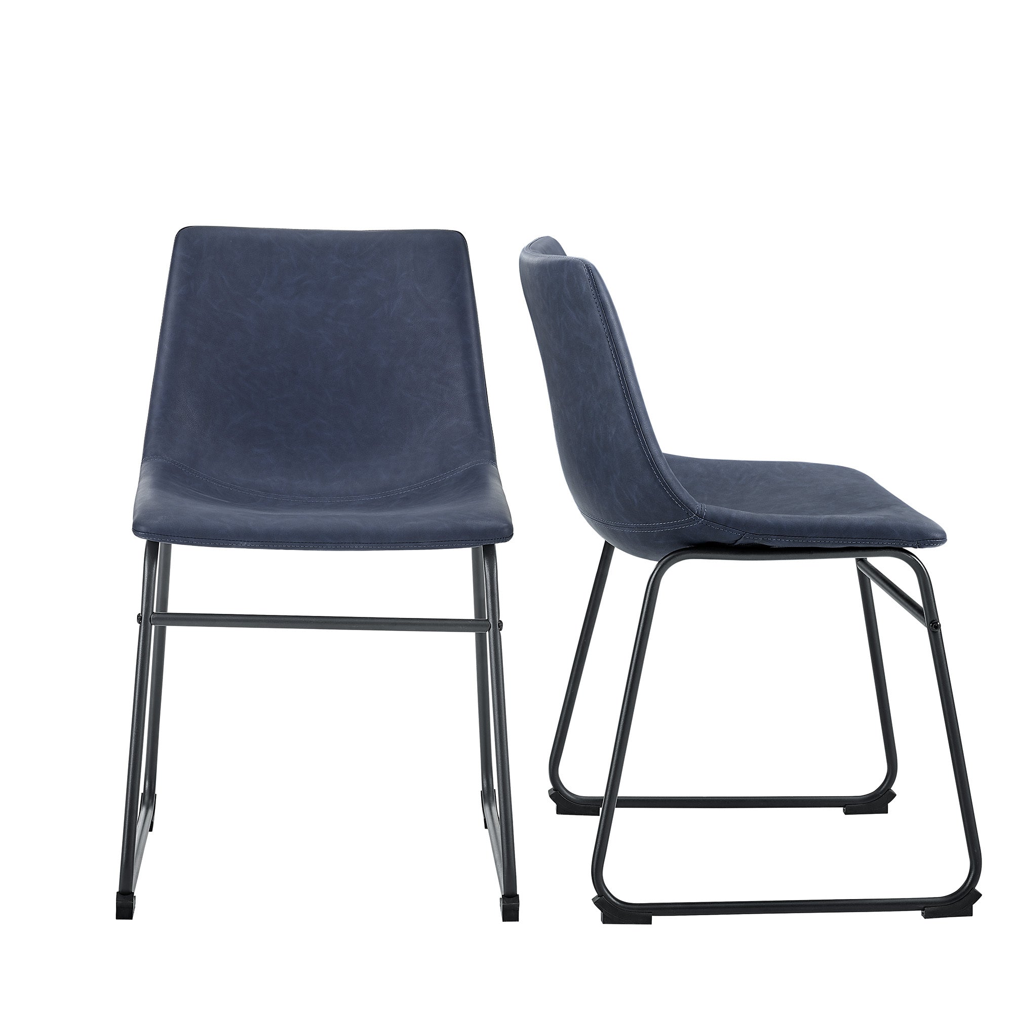 Industrial Faux Leather Dining Chairs, Set Of 2 Blue Navy Polyester Pu Leather