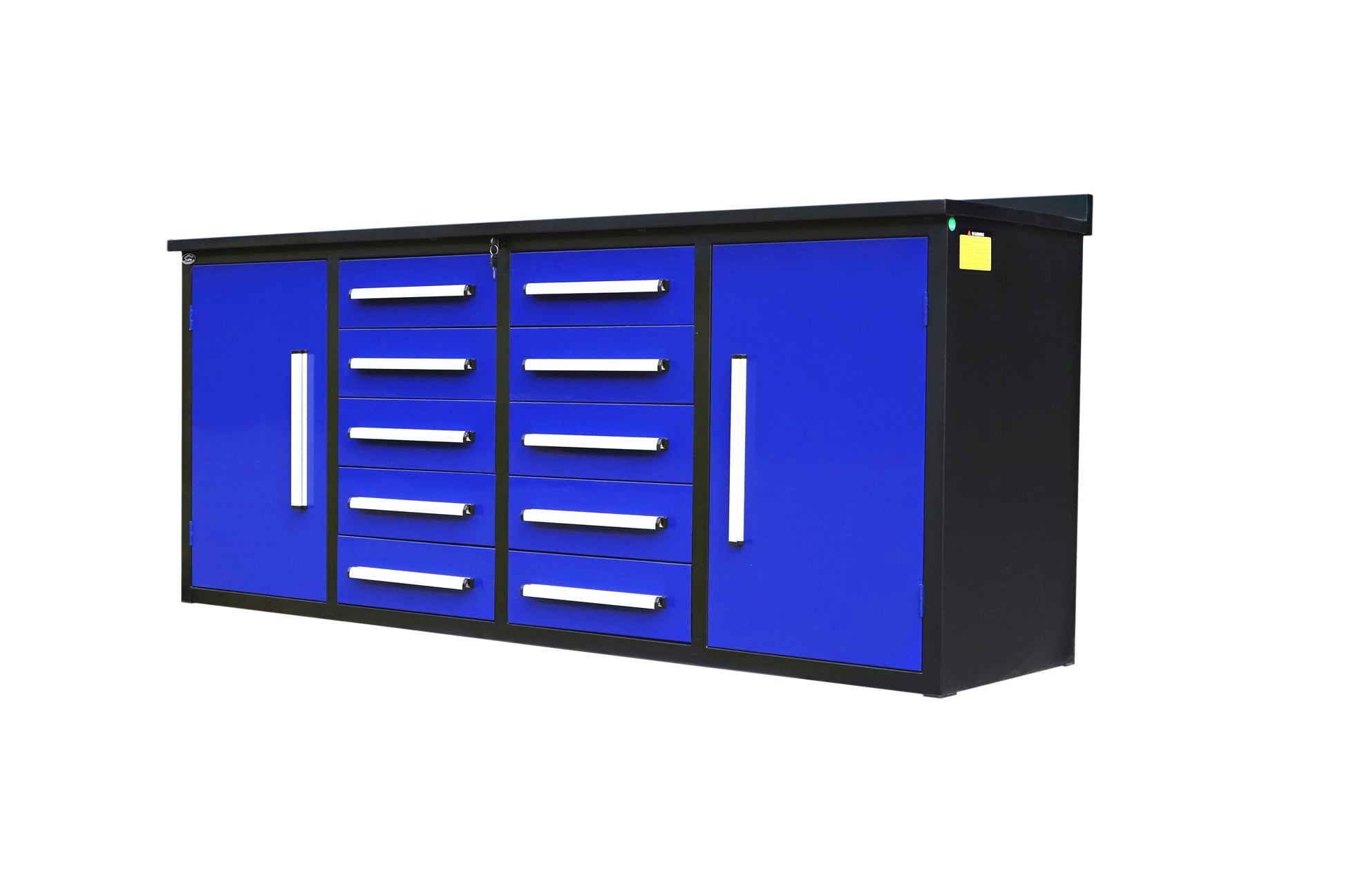 7' Storage Cabinets With Workbench 10 Drawers & 2 Cabinets Blue Steel