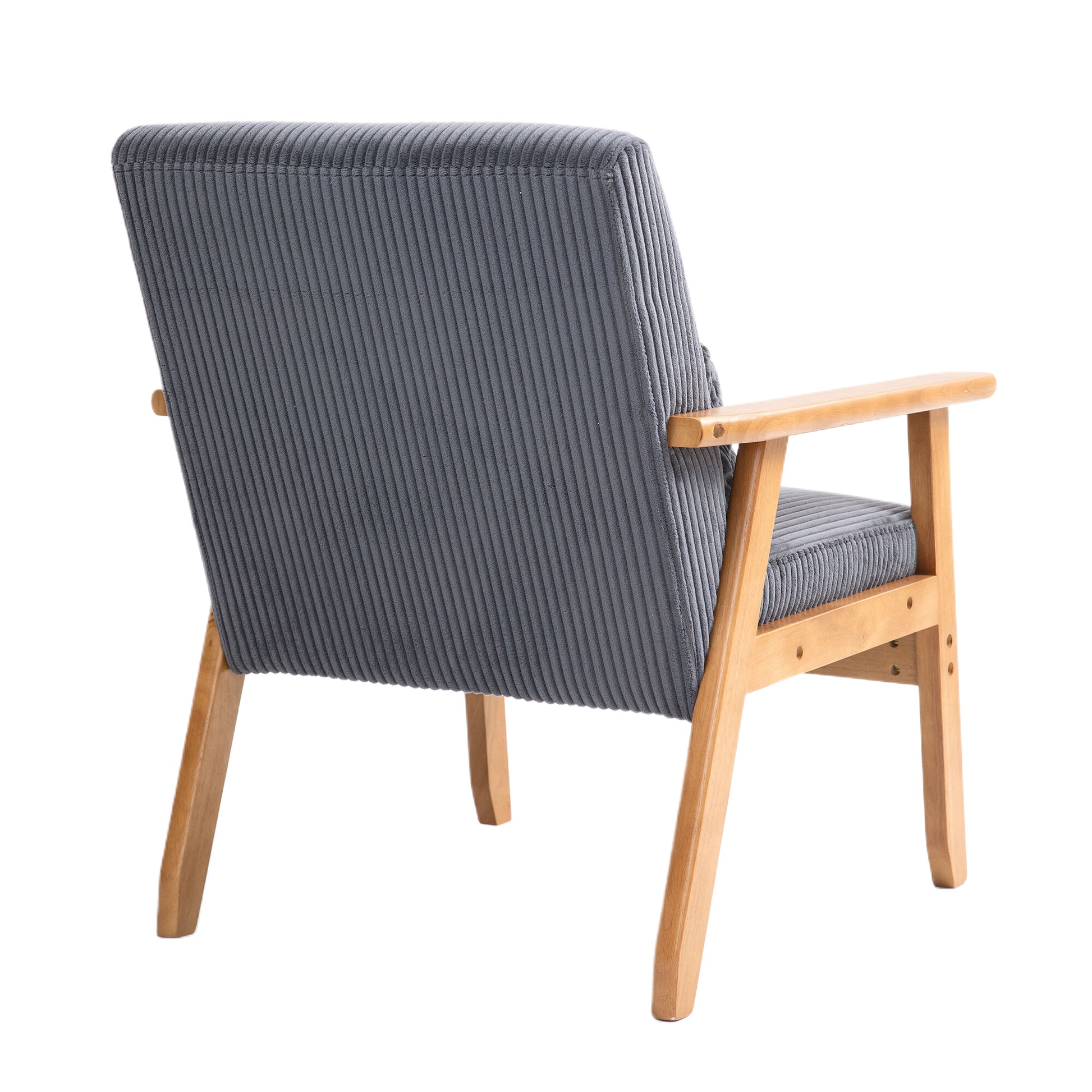 Leisure Chair With Solid Wood Armrest And Feet, Leisure Chair, Wood Frame, Velvet, L, Solid Rubber Wood Legs, Mid Century Modern Accent Chair, For Living Room Bedroom Studio Chair Dark Gray Corduroy