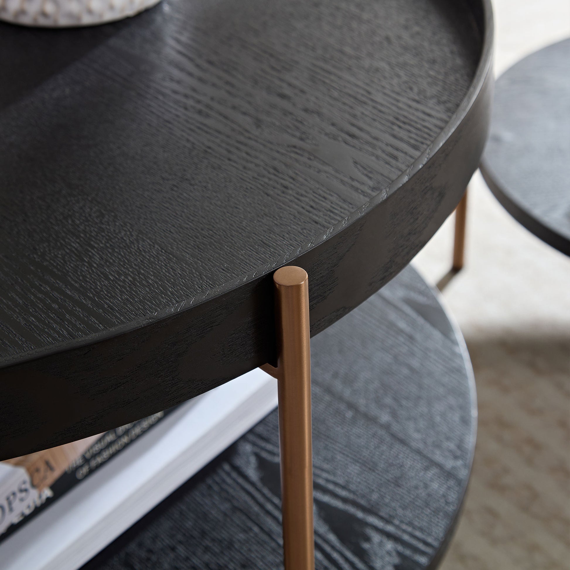 2 Piece Modern 2 Tier Round Coffee Table Set For Living Room,Easy Assembly Nesting Coffee Tables, End Side Tables For Bedroom Office Balcony Yard,Black Mdf Matt Black Mdf Metal