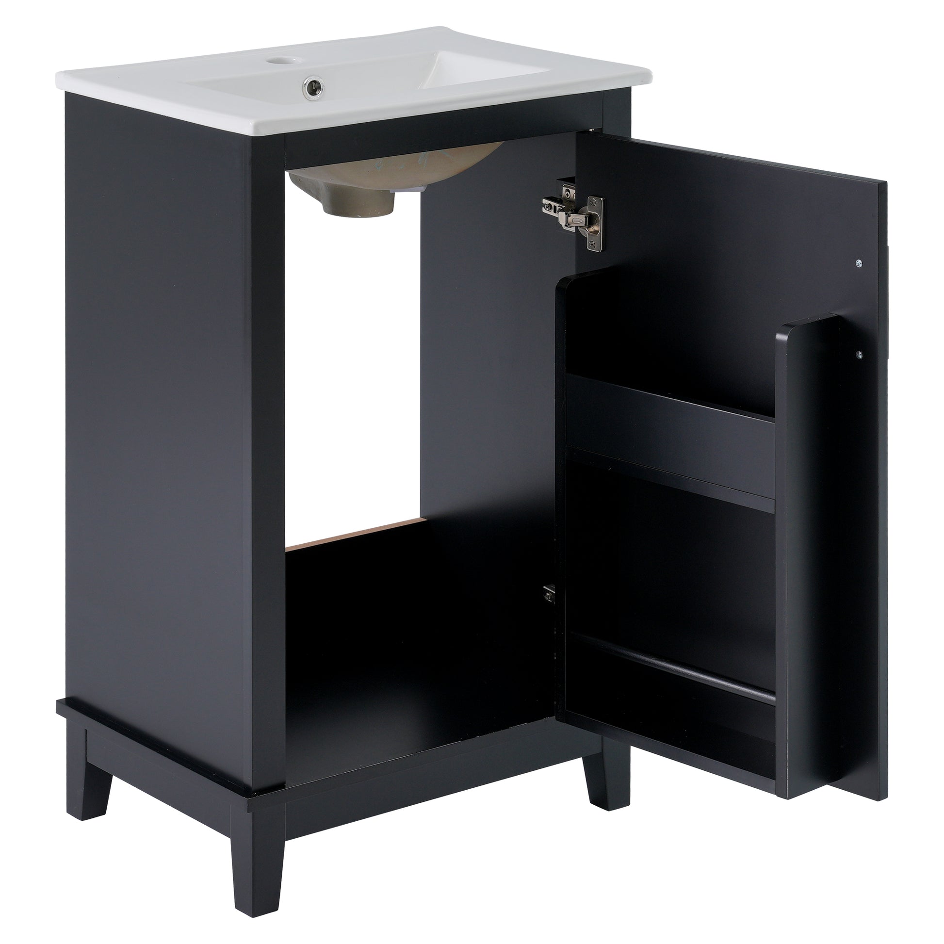 Viedo 20 Inch Modern Small Bathroom Vanity Cabinet With Ceramic Basin 20*15.5*33.3 Inches,Ample Storage,1 Soft Close Door Black Bathroom Solid Wood Mdf