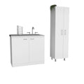 White 4 Door 2 Piece Kitchen Set, Utility Sink Cabinet And Pantry Cabinet Wood White Wood Dining Room Mdf