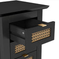 Wooden Nightstands Set Of 2 With Rattan Woven Surfaces And Three Drawers, Exquisite Elegance With Natural Storage Solutions For Bedroom, Black Black Particle Board