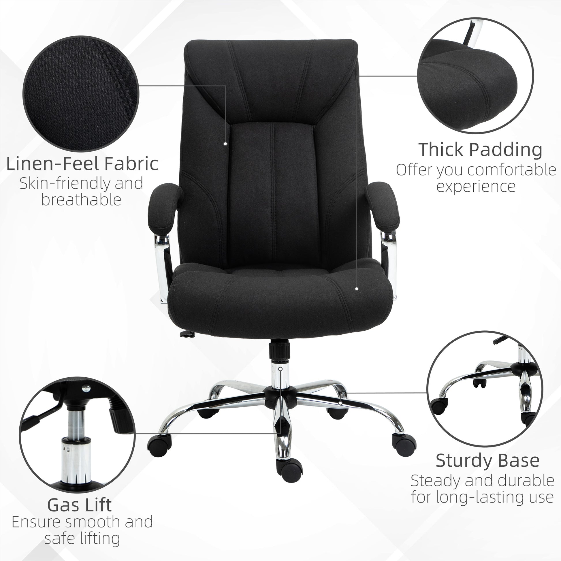 Vinsetto High Back Home Office Chair, Computer Desk Chair With Lumbar Back Support And Adjustable Height, Black Black Linen