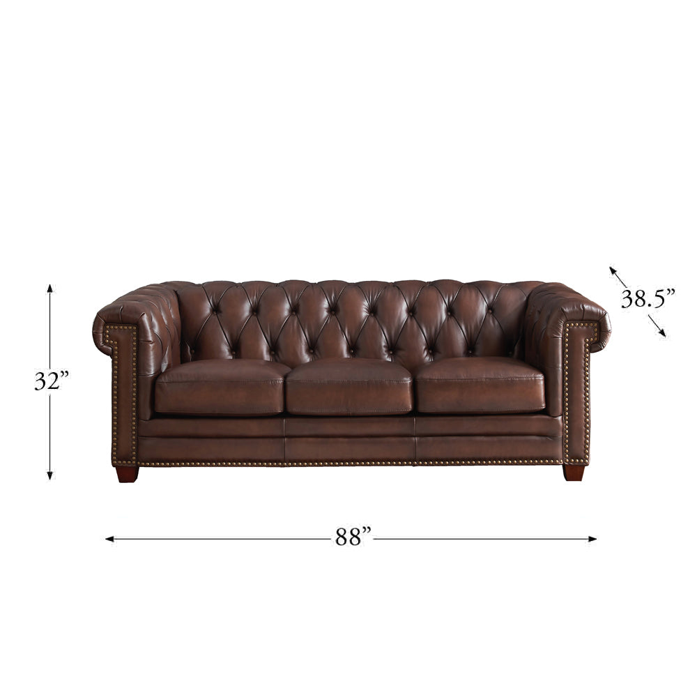 Stanwood Leather Sofa Caramel Down Filling Genuine Leather 3 Seat