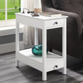 White Storage Accent Table With Usb White White Primary Living Space Modern Drawers Rectangular Wood