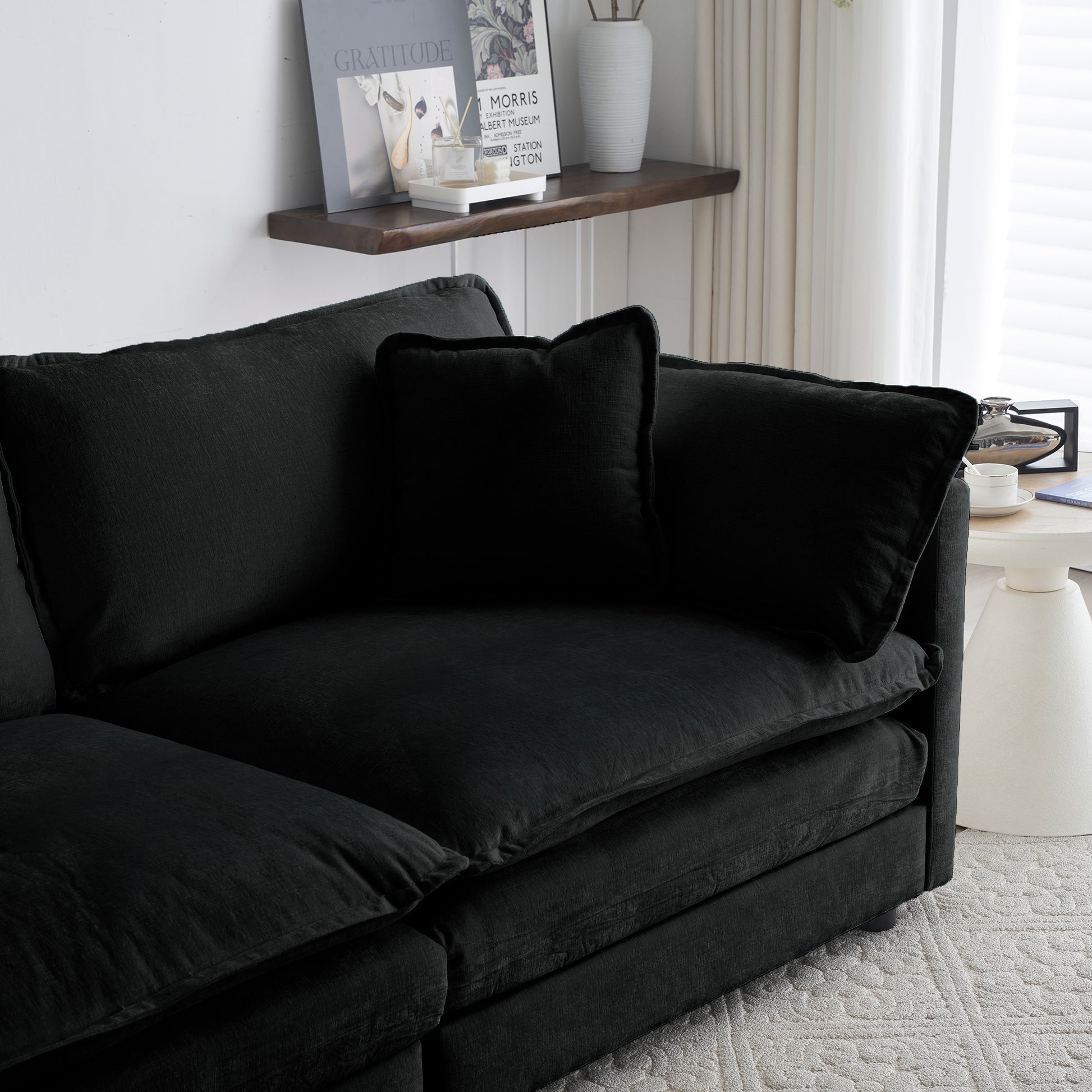 Free Combination Comfy Upholstery Modular Oversized L Shaped Sectional Sofa With Reversible Ottoman, Black Chenille Black Chenille 3 Seat