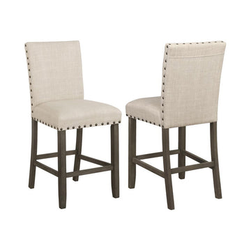 Set Of 2 Fabric Upholstered Counter Height Chairs, Beige Solid Beige Dining Room Rectangular Set Of 2 Fabric,Mdf