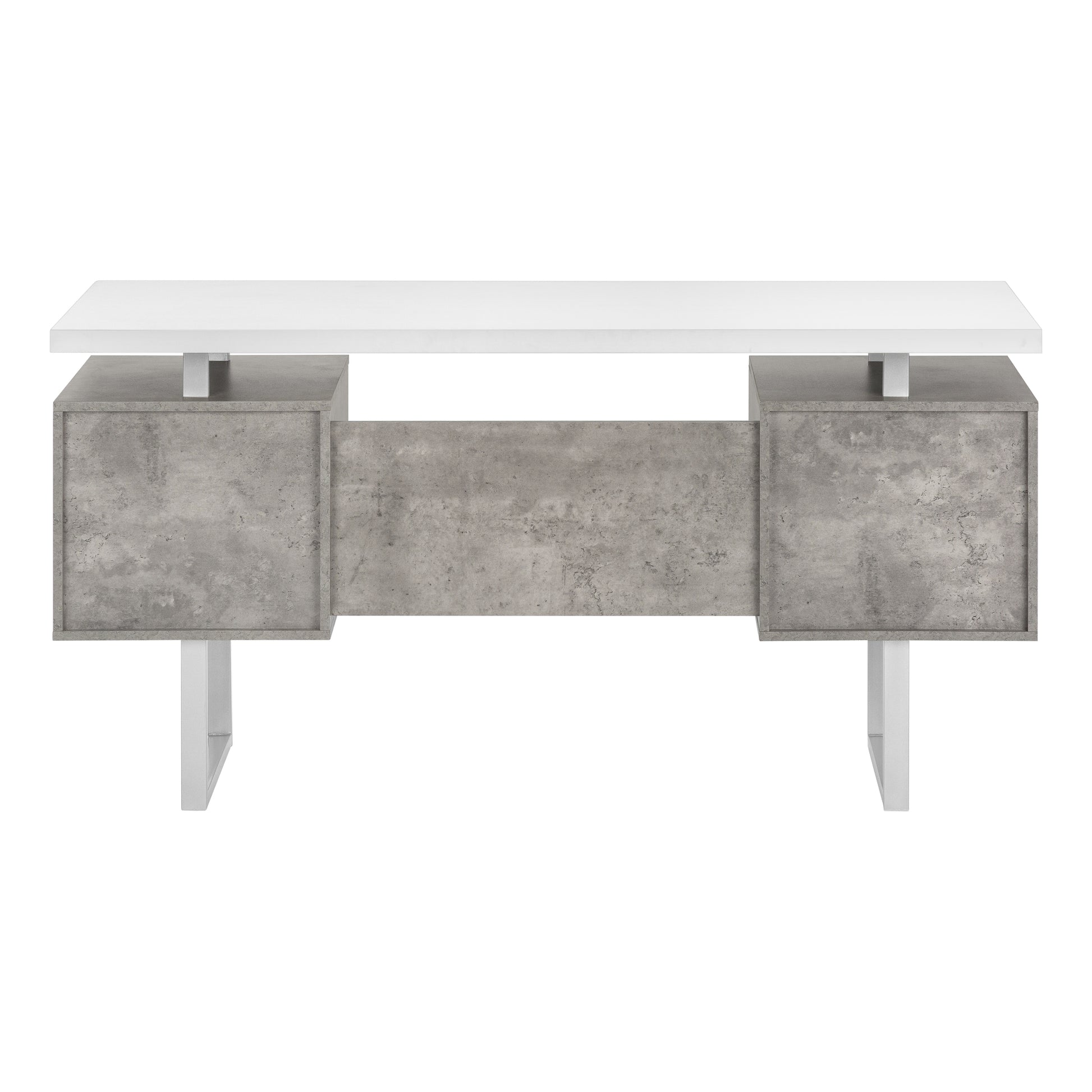 Computer Desk, Home Office, Laptop, Left, Right Set Up, Storage Drawers, 60"L, Work, White And Grey Concrete Laminate, Grey Metal, Contemporary, Modern White Particle Board