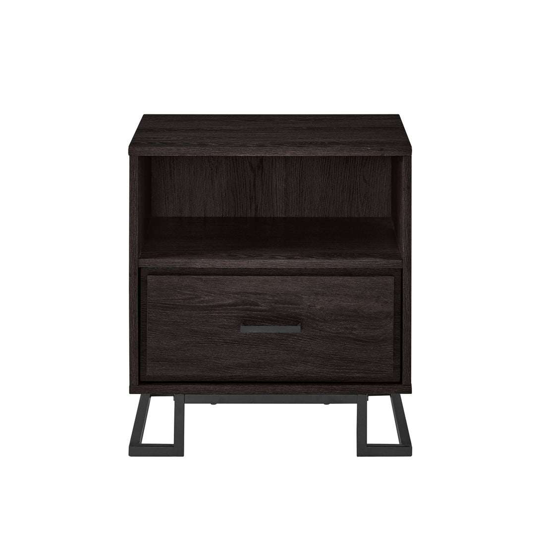 Contemporary Metal And Wood 1 Drawer Nightstand Charcoal Charcoal Grey Mdf Mdf