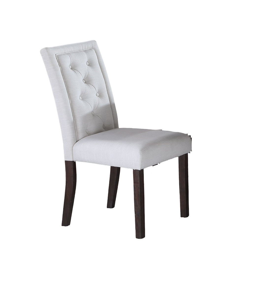 Modern Bone White Fabric 2Pc Side Chairs Tufted Back Upholstered Back Rustic Espresso Wooden Legs Dining Room Espresso White Espresso Dining Room Contemporary,Mid Century Modern,Modern Dining Chairs Tufted Back Set Of 2 Solid Wood