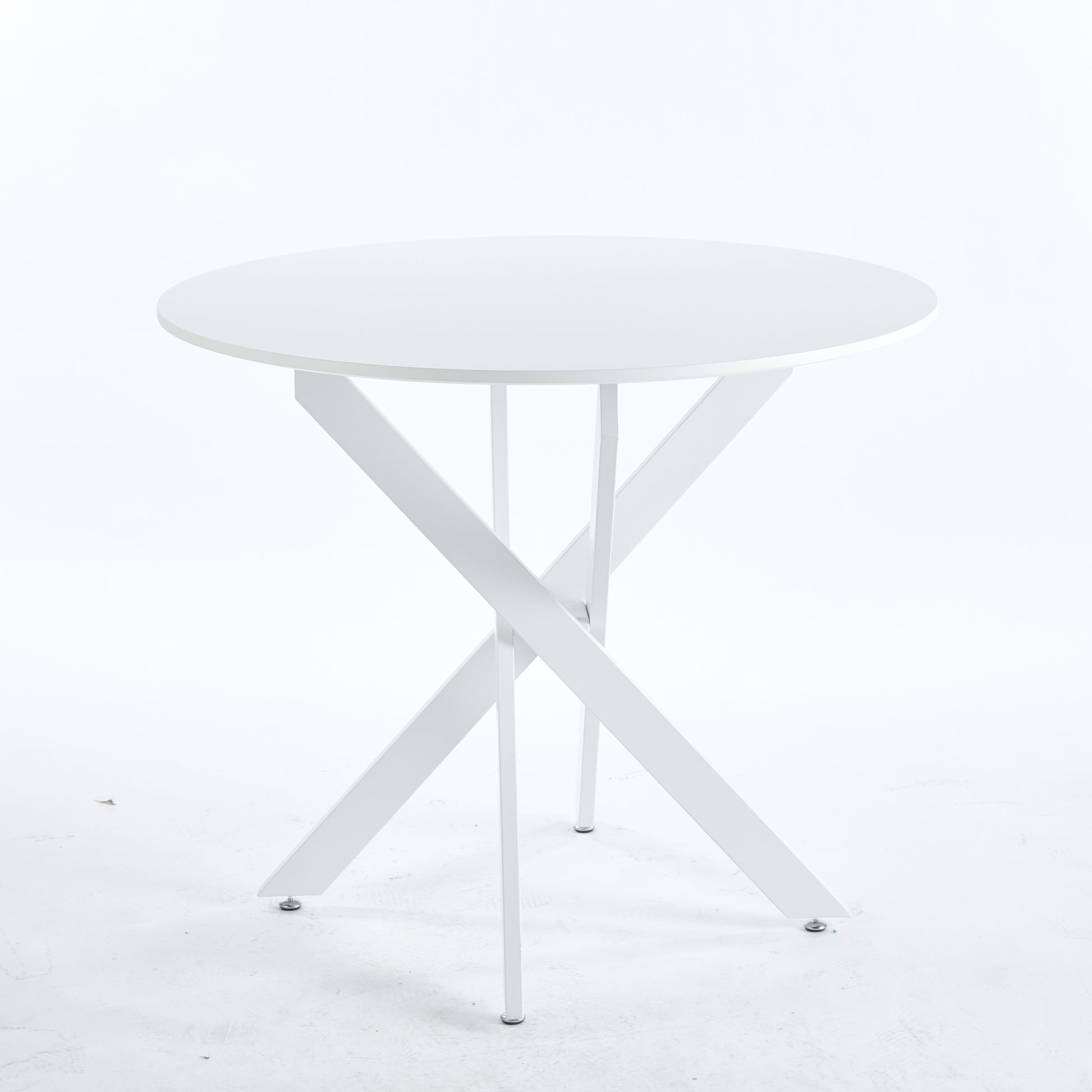 Dining Table With Cross Metal Leg And Mdf Top,Modern Space Saving Kitchen Table For Living Room,White Legs,Round Table,90X90X75Cm White Mdf Metal