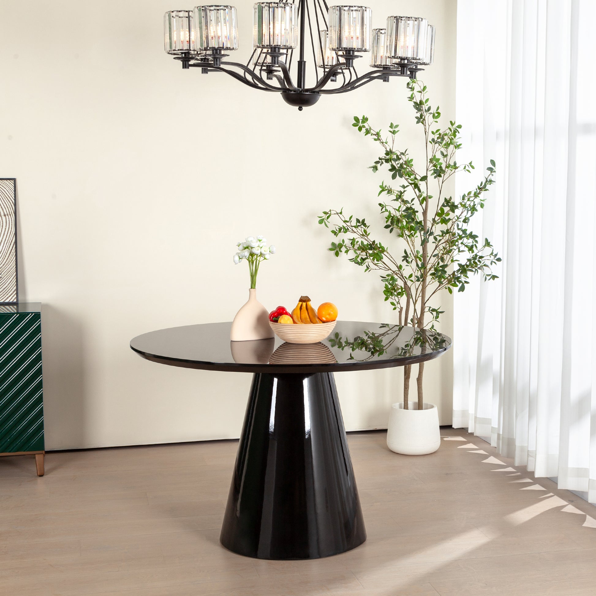 Modern Black High Gloss Minimalist Round Dining Table Black Desk And Hutch Dining Room Minimalist,Modern Freestanding Round Kitchen & Dining Tables Glossy Round Mdf Pedestal