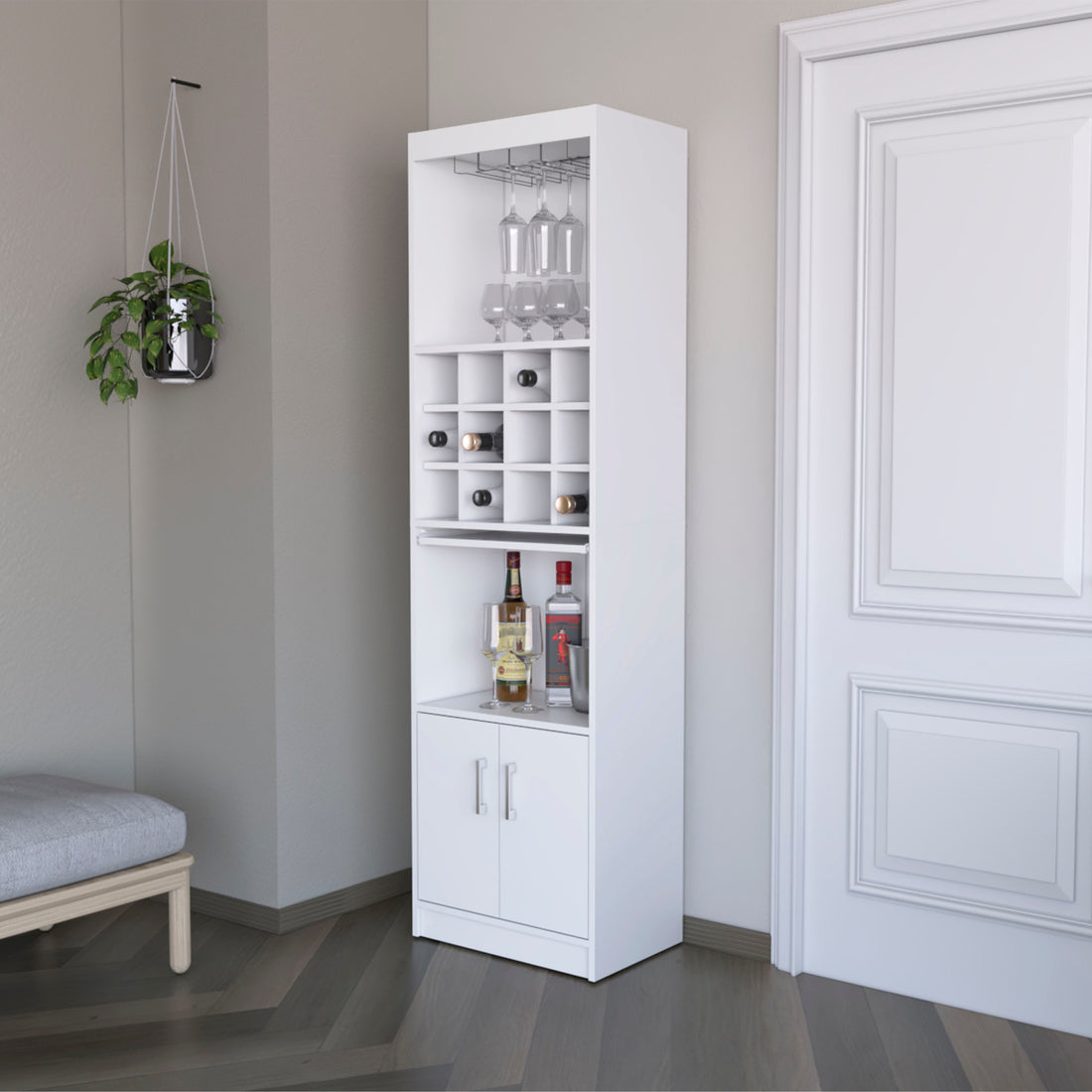 Lowa Bar Cabinet Multistorage With Wine Storage Freestanding 5 Or More Spaces White Primary Living Space Open Storage Space Pine Particle Board Engineered Wood