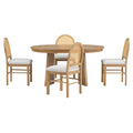 5 Piece Retro Functional Dining Set With 1 Extendable Dining Table And 4 Upholstered Chairs With Rattan Backrests For Dining Room And Kitchen Natural Wood Wash Natural Wood Wash Solid Wood Mdf