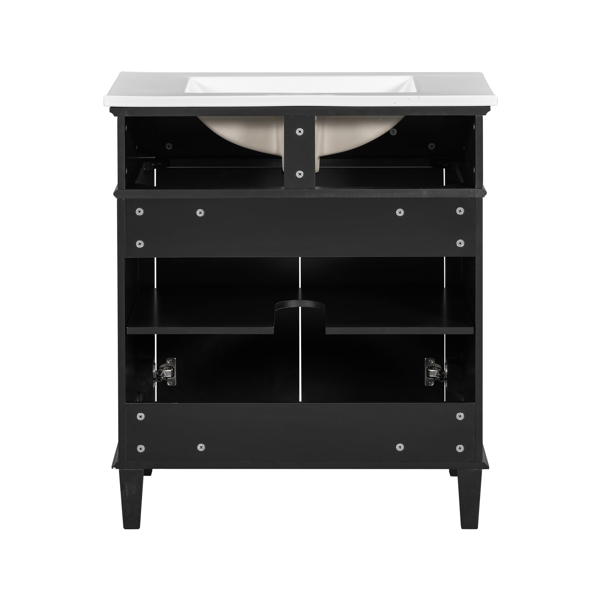 30 Inch Bathroom Vanity With Ceramic Basin, Soft Close Door And Adjustable Shelves Black Bathroom Solid Wood Mdf