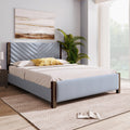 Modern Mid Century Queen Upholstered Platform Bed Frame With Tufted Headboard And Solid Wood Legs,No Box Spring Needed,Gray Box Spring Not Required Queen Gray Wood Bedroom Mid Century Modern,Modern Bed Frame Linen Wood