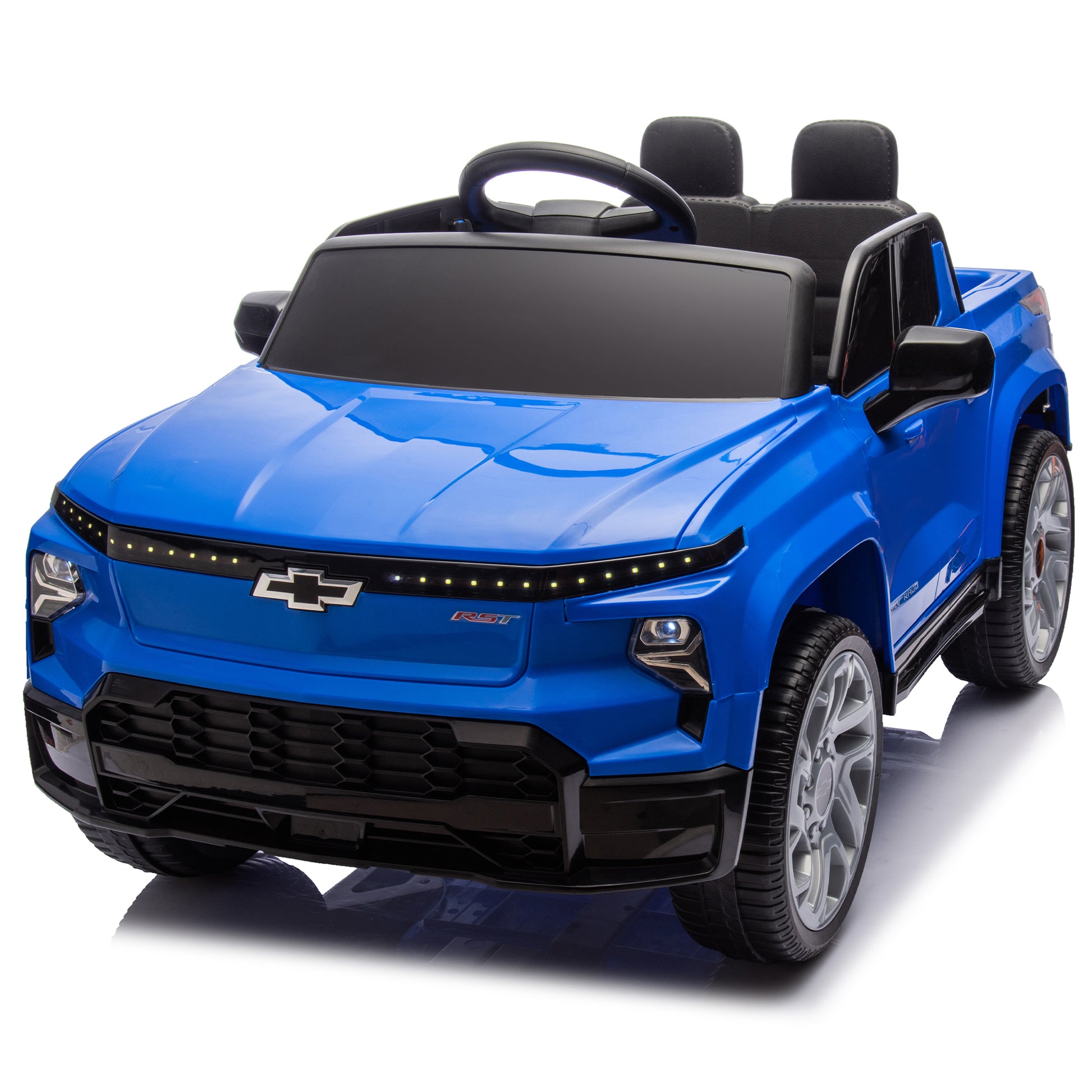 12V Kids Ride On Car W Parents Control,Licensed Chevrolet Silverado,Four Wheel Suspension,Led Lights,Bluetooth,Music,Usb,Mp3,Power Display,Speeds 1.86 3.11Mph For Kids Aged 2 5. Blue Plastic