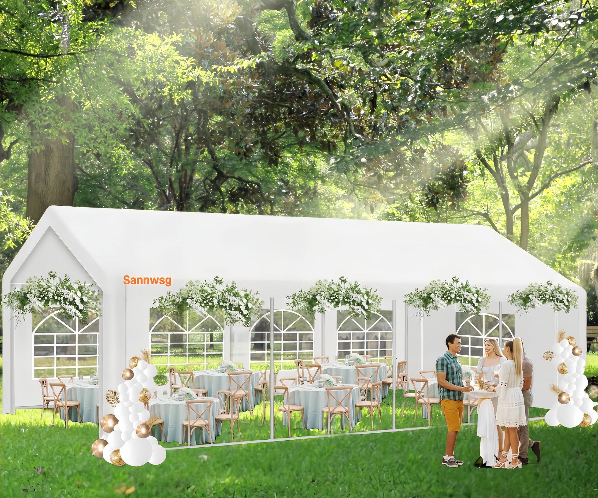 Sannwsg Party Tent 20X20Ft Heavy Duty Canopy Tent With Removable Sidewalls,2 Box Outdoor Waterproof Patio Camping Gazebo Shelter,Perfect For Wedding Holiday Birthday Bbq Backyard Evening Tent White Garden & Outdoor Metal Waterproof Fabric