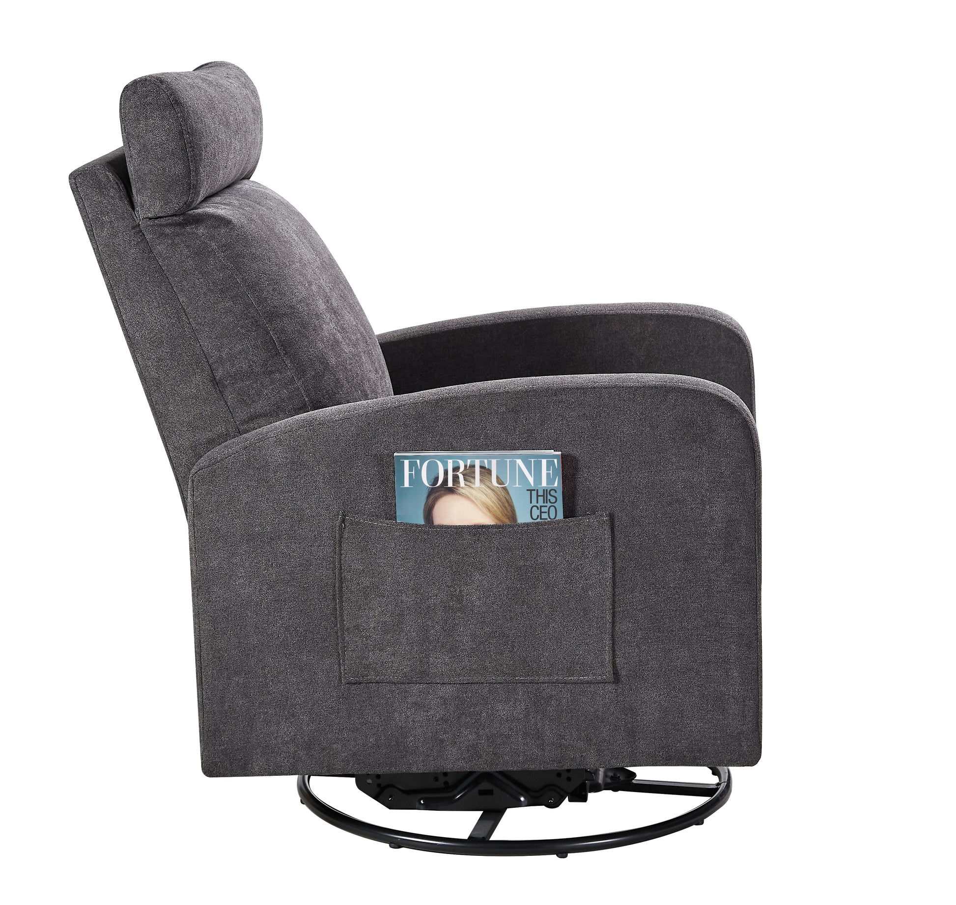 Swivel Upholstered Manual Recliner Chair Theater Recliner Sofa 360 Degree Nursery Glider Rocker For Living Room, Dark Coffee Dark Gray Primary Living Space American Design,American Traditional,Modern Fiber Foam Pads Chenille