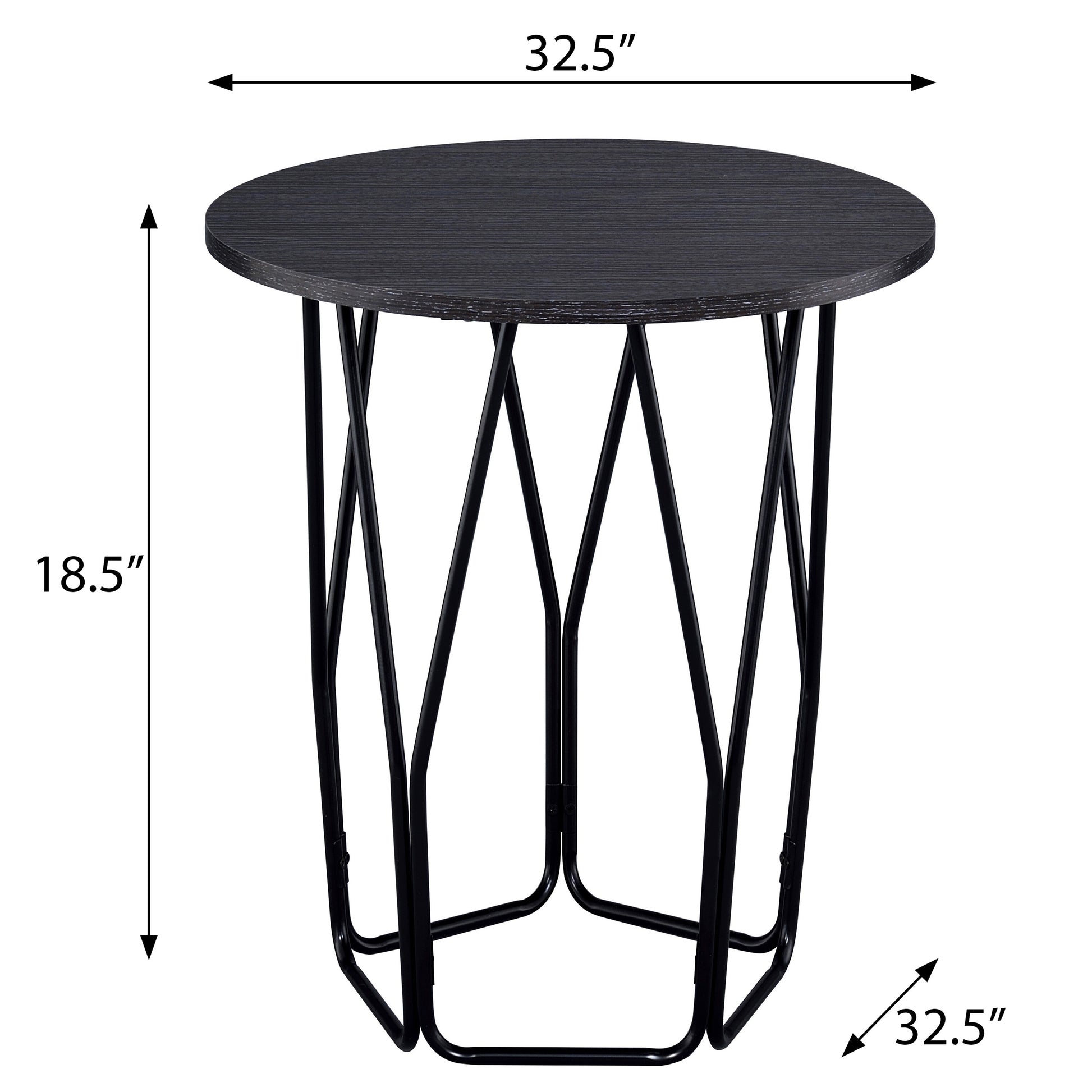 Espresso And Black End Table With Drum Shape Espresso Primary Living Space Round Wood Metal Sled