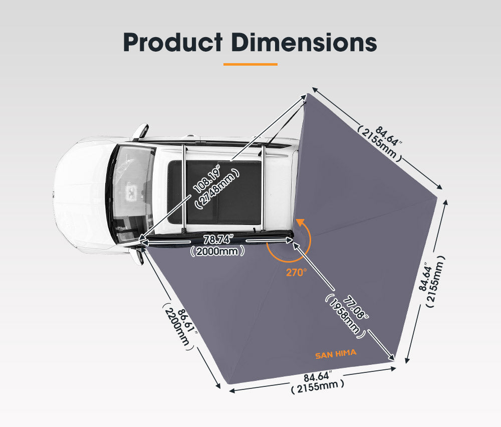 San Hima 270 Degree Free Standing Awning 600D Double Ripstop Oxford 4X4 Upf50 Dark Gray Fabric Metal