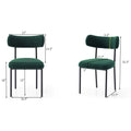 Dining Chairs Set Of 2,Round Upholstered Sherpa Fabric Dining Room Chairs With Curved Backrest,Mid Century Modern Accent Chairs With Black Metal Adjustable Legs For Dining Room,Living Room,Kitchen Green Foam Teddy