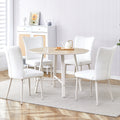 Table And Chair Set, Mdf Desktop, White Metal Table Legs, Stable And Beautiful, Suitable For Most Styles Of Home. Modern Simple Dining Table, Comfortable Seating. White Seats 4 Mdf